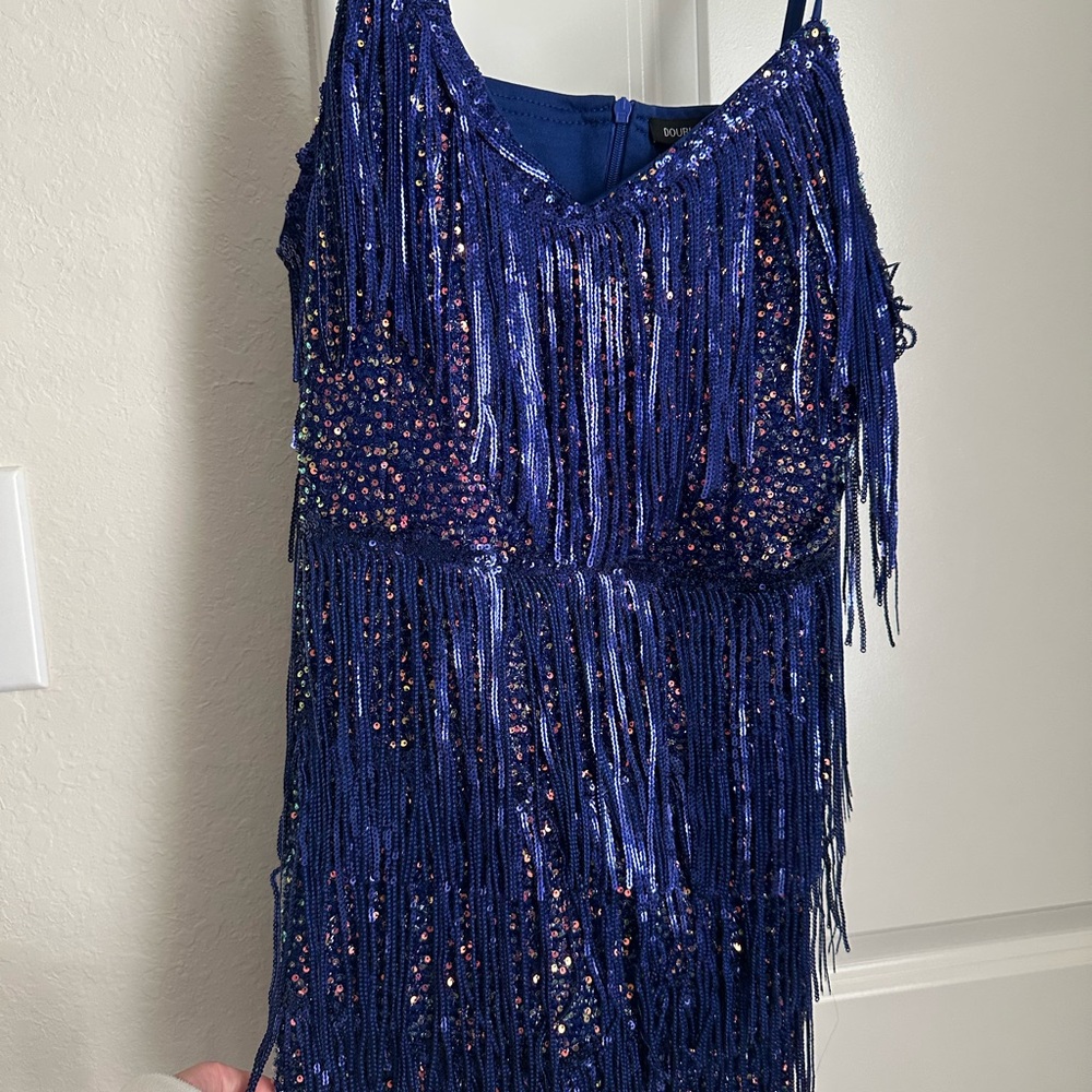 Blue Sequin Fringe Dress